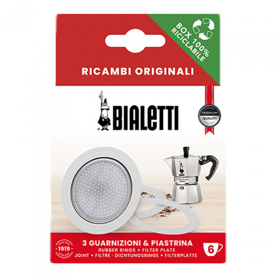 Bialetti tiivisteet ja suodatinkori alumiinista valmistettuihin 6 kupin mutteripannuihin